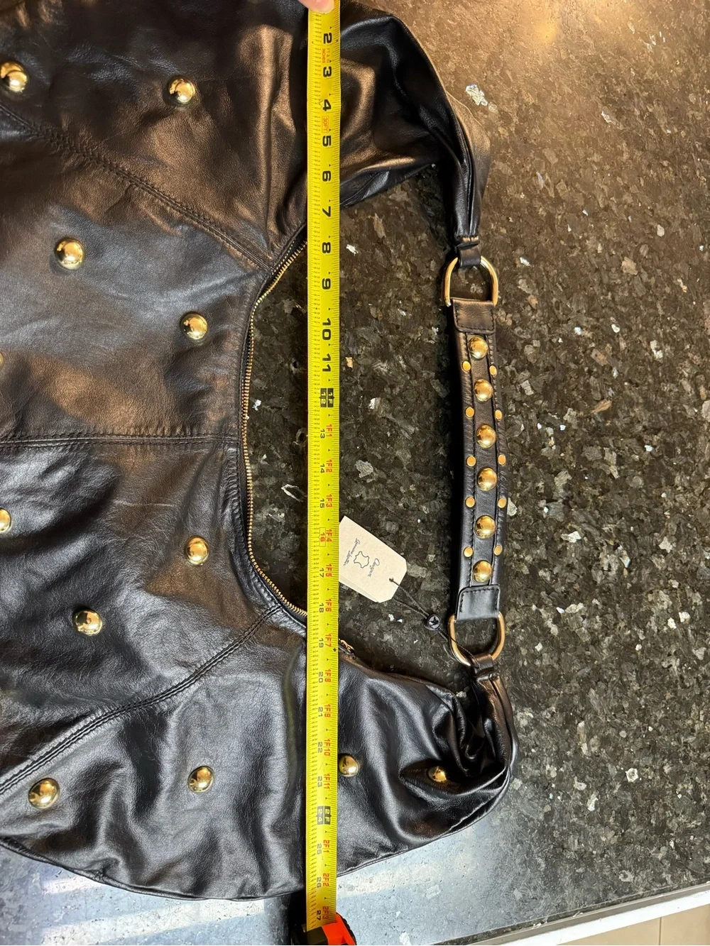 Chevignon Leather Black  Hobo with Gold Studded accents .